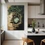 Wall Art titled: Roots of Being in a Vertical format with: Brown, Green, and Beige Colors; Decoration the Kitchen wall