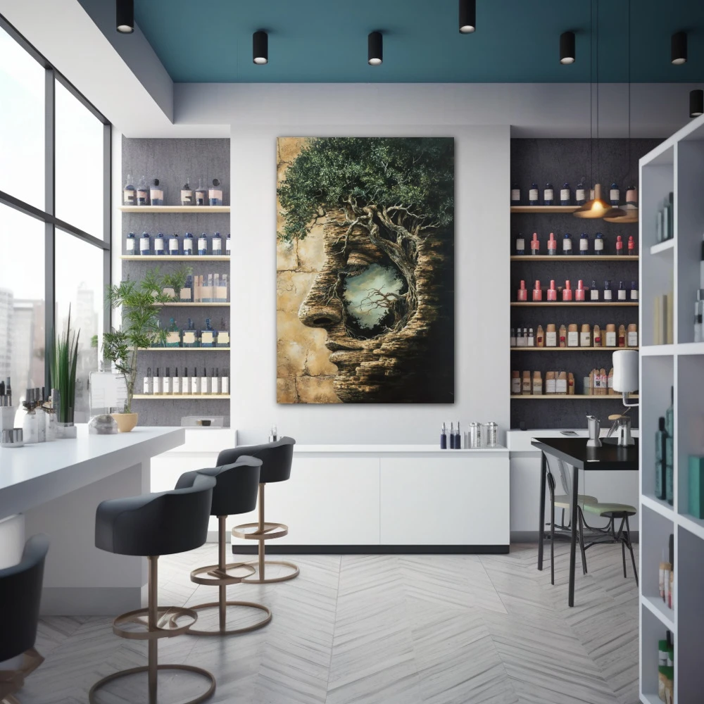 Wall Art titled: Roots of Being in a Vertical format with: Brown, Green, and Beige Colors; Decoration the Pharmacy wall