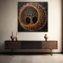Wall Art titled: Vortex Ancestral in a Square format with: Orange, and Black Colors; Decoration the Sideboard wall