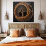 Wall Art titled: Vortex Ancestral in a Square format with: Orange, and Black Colors; Decoration the Bedroom wall