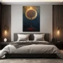 Wall Art titled: Oasis of Nocturnal Dreams in a Vertical format with: Golden, Black, and Red Colors; Decoration the Bedroom wall