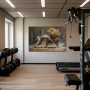 Wall Art titled: The Roar of Courage in a Horizontal format with: Golden, Brown, and Beige Colors; Decoration the Gym wall