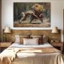 Wall Art titled: The Roar of Courage in a Horizontal format with: Golden, Brown, and Beige Colors; Decoration the Bedroom wall