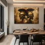 Wall Art titled: Duo of Titans in a Horizontal format with: Golden, Brown, and Red Colors; Decoration the Living Room wall