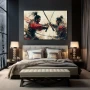 Wall Art titled: The Deadly Feint in a Horizontal format with: Grey, Red, and Beige Colors; Decoration the Bedroom wall