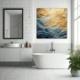 Wall Art titled: Maritime Symphony in a Square format with: Yellow, and Blue Colors; Decoration the Bathroom wall