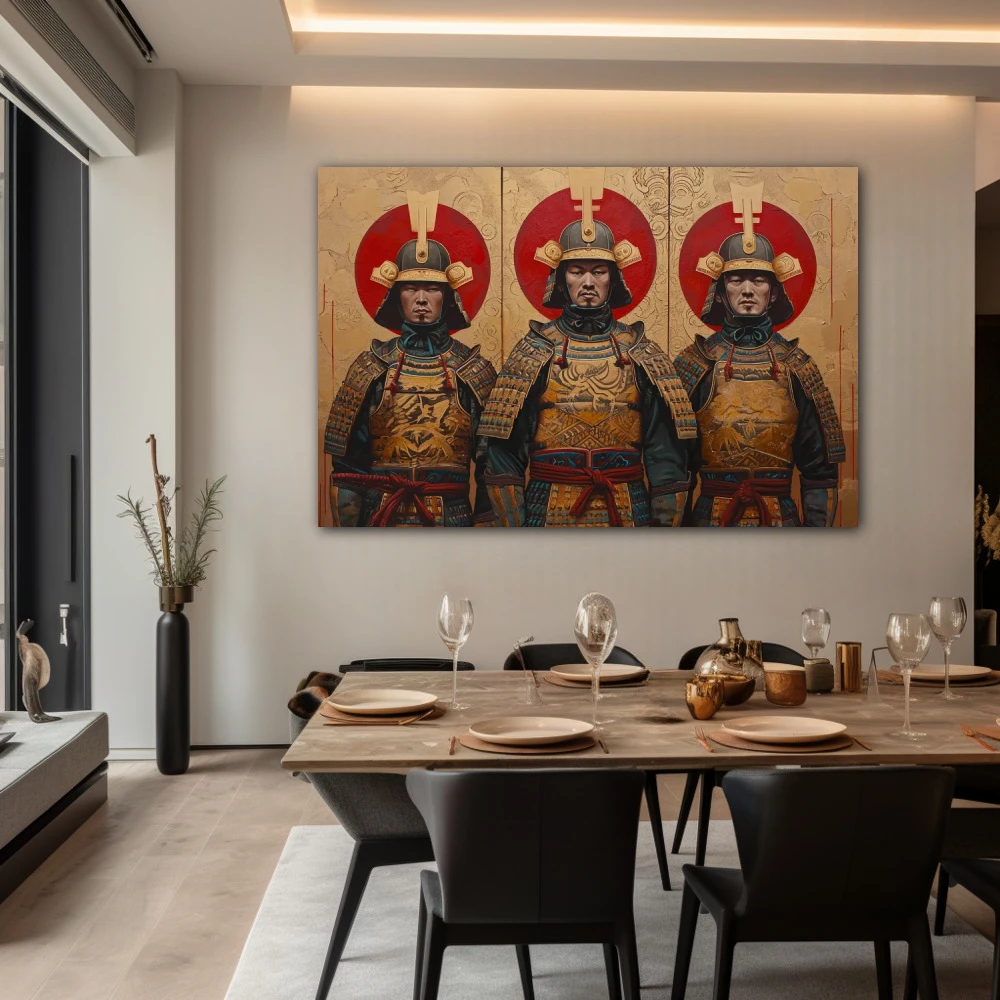 Wall Art titled: Guardians of Honor in a Horizontal format with: Golden, Brown, and Red Colors; Decoration the Living Room wall