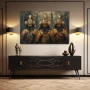 Wall Art titled: Trio of Warrior Spirits in a Horizontal format with: Golden, and Brown Colors; Decoration the Sideboard wall