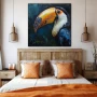Wall Art titled: Intrepid Tropical Gaze in a Square format with: Blue, Orange, and Navy Blue Colors; Decoration the Bedroom wall