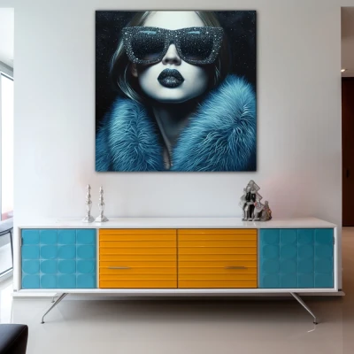 Wall Art titled: Glamour Glass in a  format with: Blue, Sky blue, and Navy Blue Colors; Decoration the Sideboard wall