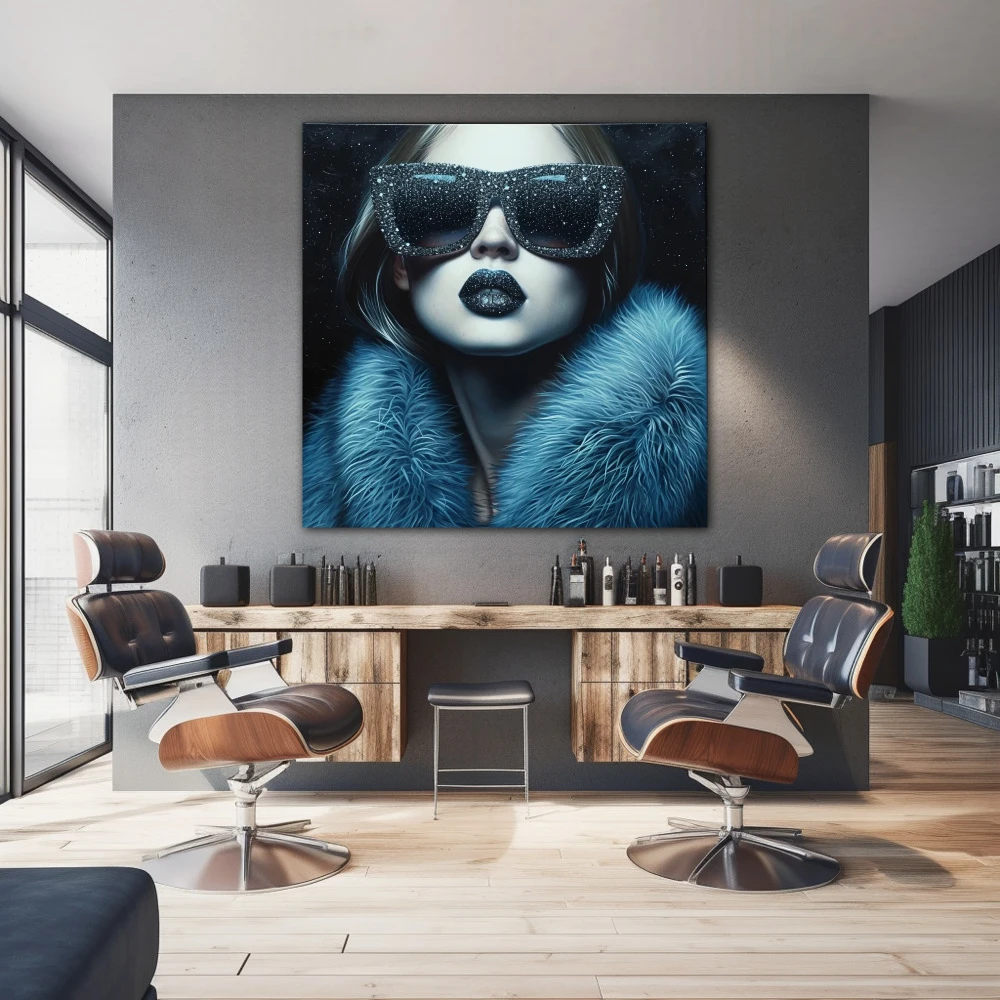 Wall Art titled: Glamour Glass in a Square format with: Blue, Sky blue, and Navy Blue Colors; Decoration the  wall