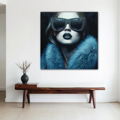 Wall Art titled: Glamour Glass in a  format with: Blue, Sky blue, and Navy Blue Colors; Decoration the White Wall wall