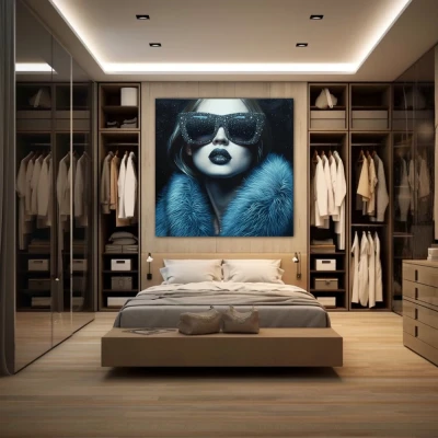 Wall Art titled: Glamour Glass in a Square format with: Blue, Sky blue, and Navy Blue Colors; Decoration the Dressing Room wall