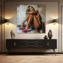 Wall Art titled: Heels of Seduction in a Square format with: Brown, and Red Colors; Decoration the Sideboard wall