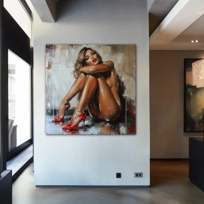 Wall Art titled: Heels of Seduction in a  format with: Brown, and Red Colors; Decoration the Entryway wall