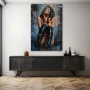 Wall Art titled: Whispers of Desire in a Vertical format with: Blue, and Black Colors; Decoration the Sideboard wall