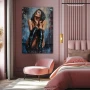 Wall Art titled: Whispers of Desire in a Vertical format with: Blue, and Black Colors; Decoration the Bedroom wall