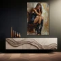 Wall Art titled: Echo of Elegance in a Vertical format with: Golden, Brown, and Black Colors; Decoration the Sideboard wall