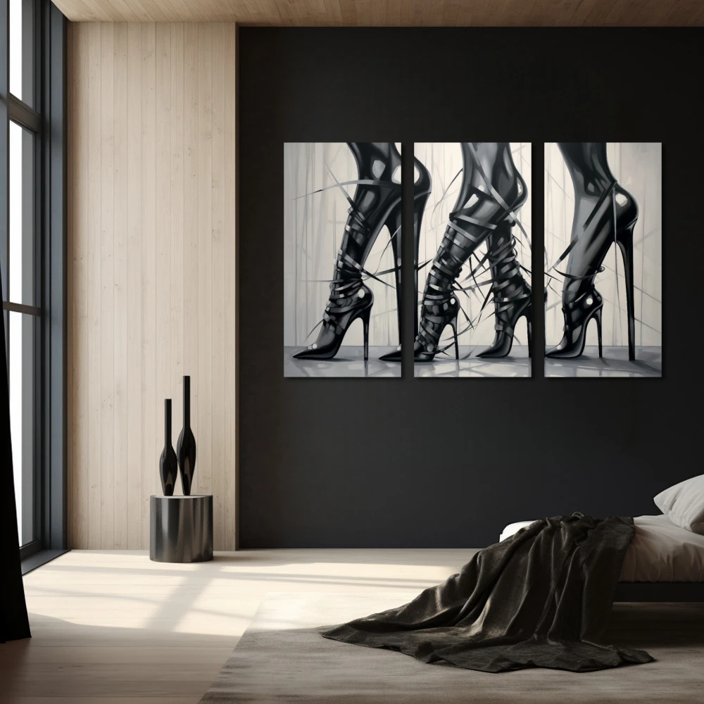 Wall Art titled: Heels and Leather in a Horizontal format with: Black and White, and Monochromatic Colors; Decoration the Black Walls wall