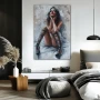 Wall Art titled: Brushstrokes of Desire in a Vertical format with: Grey, and Black Colors; Decoration the Bedroom wall