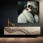 Wall Art titled: The Dream of Gatsby in a Square format with: white, and Red Colors; Decoration the Sideboard wall