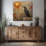 Wall Art titled: Centinel of Ancient Mysteries in a Square format with: Golden, and Brown Colors; Decoration the Sideboard wall