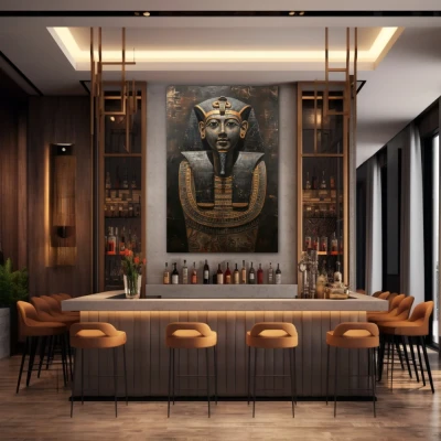 Wall Art titled: Vigil of Eternity in a  format with: Golden, Brown, and Black Colors; Decoration the Bar wall