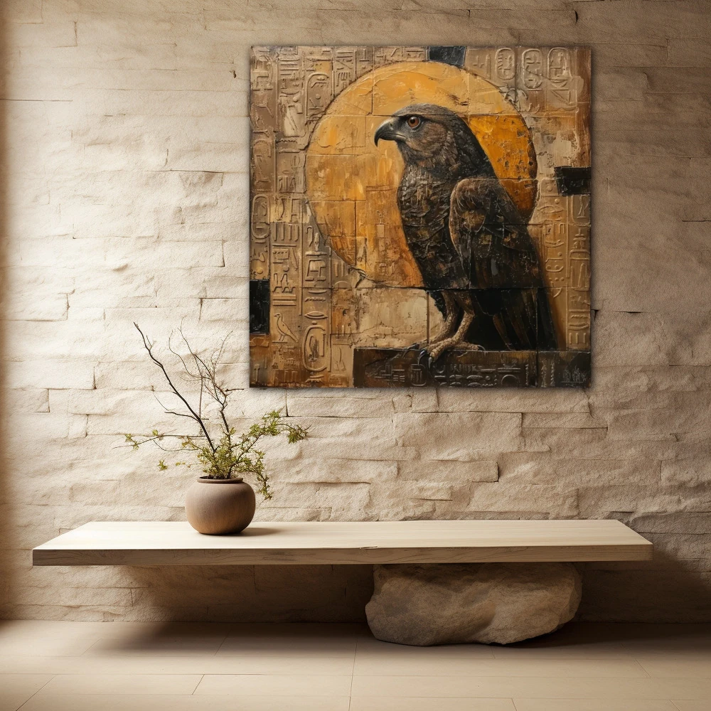 Wall Art titled: Guardian of Horus in a Square format with: Golden, and Brown Colors; Decoration the Stone Walls wall
