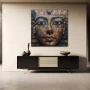 Wall Art titled: The Encoded Pharaoh in a Square format with: Blue, and Brown Colors; Decoration the Sideboard wall