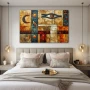 Wall Art titled: Codes of the Nile in a Horizontal format with: Blue, Golden, and Orange Colors; Decoration the Bedroom wall