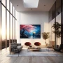 Wall Art titled: Under the Blossoming Cherry Tree in a Horizontal format with: Blue, Red, and Pink Colors; Decoration the Living Room wall