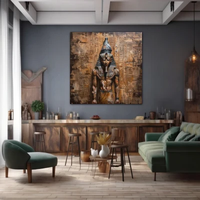 Wall Art titled: Glance of Eternity in a Square format with: Golden, and Brown Colors; Decoration the Bar wall