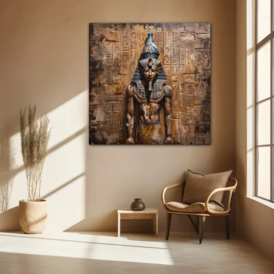 Wall Art titled: Glance of Eternity in a Square format with: Golden, and Brown Colors; Decoration the Beige Wall wall