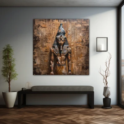 Wall Art titled: Glance of Eternity in a Square format with: Golden, and Brown Colors; Decoration the Grey Walls wall