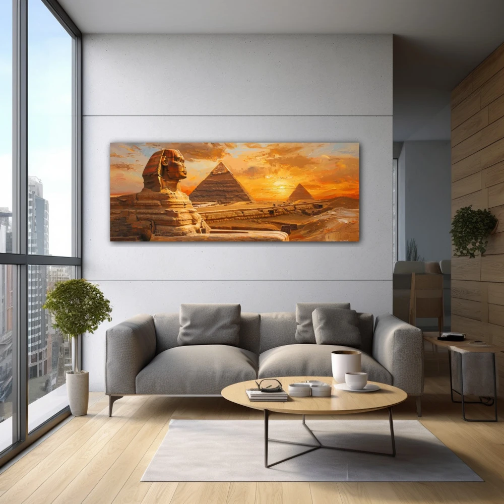 Wall Art titled: The Contemplative Sphinx in a Elongated format with: Brown, Orange, and Monochromatic Colors; Decoration the  wall