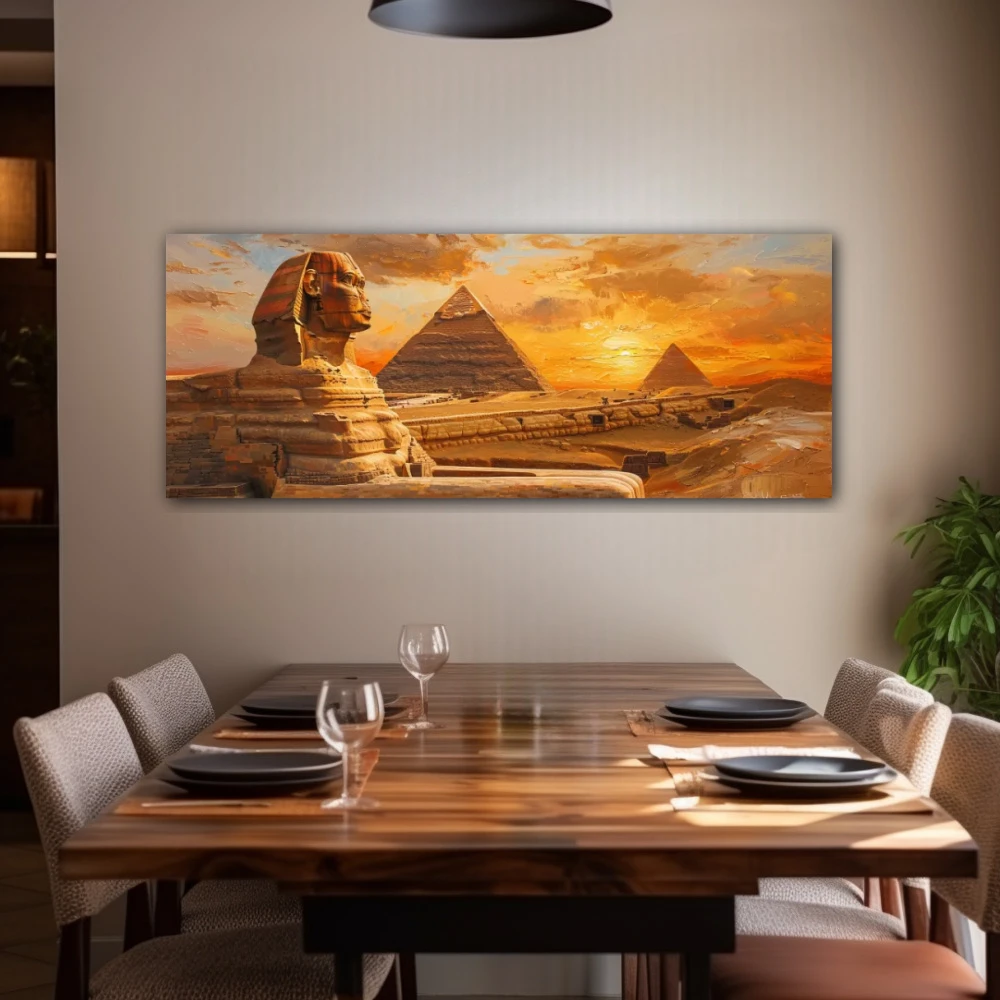 Wall Art titled: The Contemplative Sphinx in a Elongated format with: Brown, Orange, and Monochromatic Colors; Decoration the Living Room wall