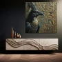 Wall Art titled: Pharaoh's Legacy in a Square format with: Green, and Monochromatic Colors; Decoration the Sideboard wall