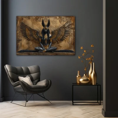 Wall Art titled: Silence of Anubis in a  format with: Golden, Brown, and Black Colors; Decoration the Black Walls wall