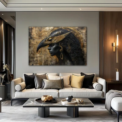 Wall Art titled: Golden God Horus in a  format with: Golden, and Brown Colors; Decoration the Living Room wall