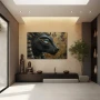 Wall Art titled: Portrait of Bastet in a Horizontal format with: Sky blue, Golden, and Black Colors; Decoration the Entryway wall