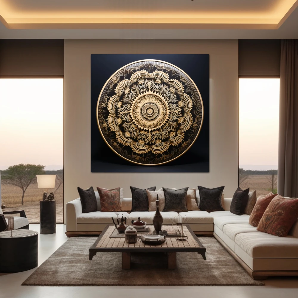 Wall Art titled: Spiritual Harmony in a Square format with: Black, and Beige Colors; Decoration the Living Room wall