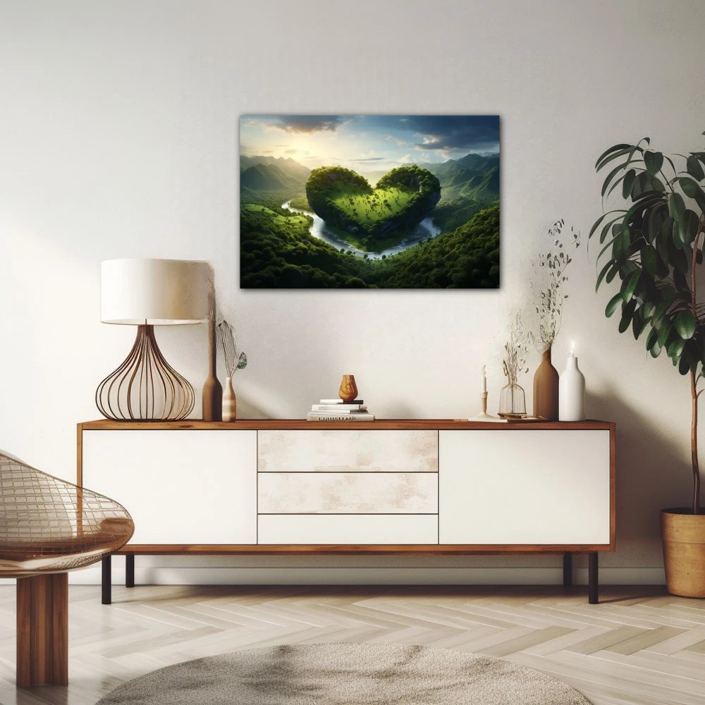 Wall Art titled: Love for Nature in a Horizontal format with: and Green Colors; Decoration the Sideboard wall
