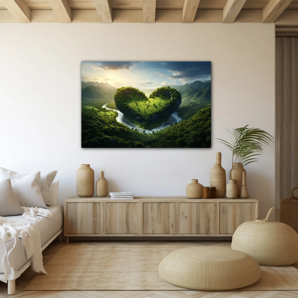 Wall Art titled: Love for Nature in a Horizontal format with: and Green Colors; Decoration the Beige Wall wall