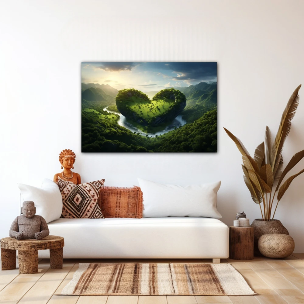 Wall Art titled: Love for Nature in a Horizontal format with: and Green Colors; Decoration the White Wall wall