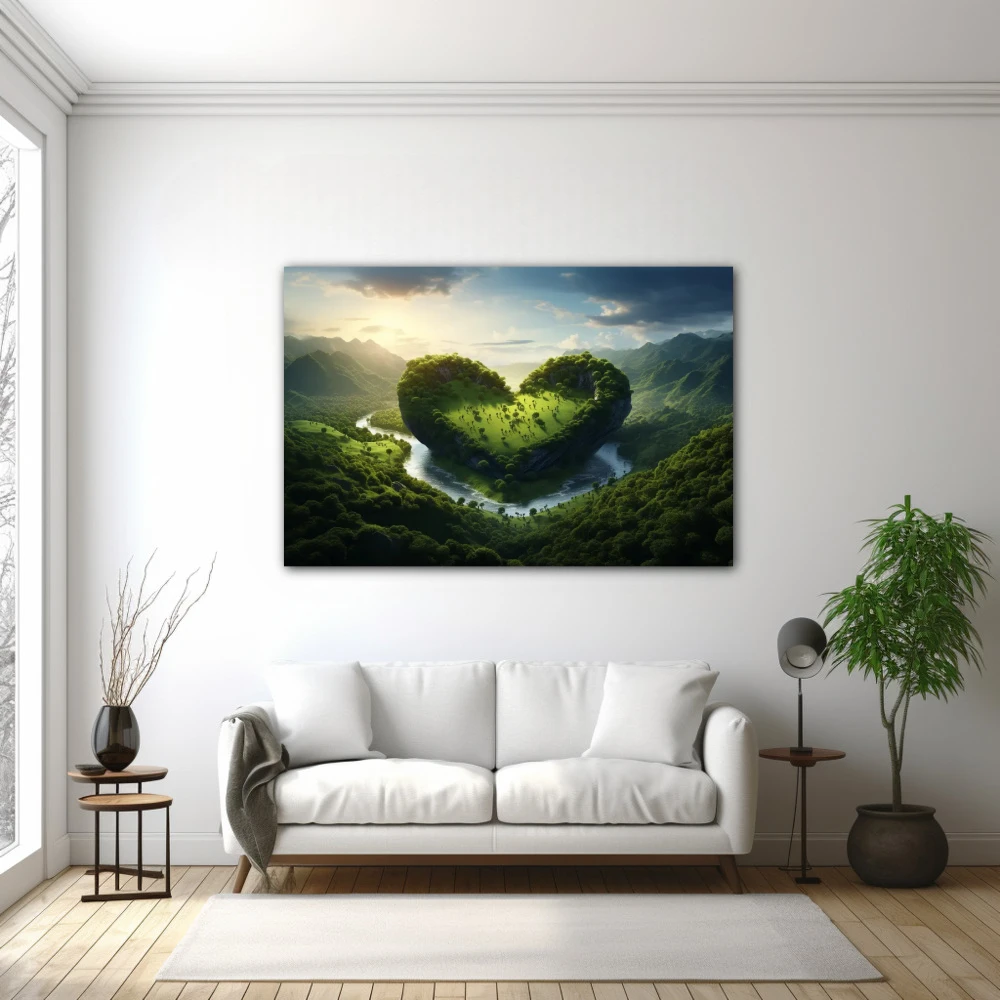 Wall Art titled: Love for Nature in a Horizontal format with: and Green Colors; Decoration the White Wall wall