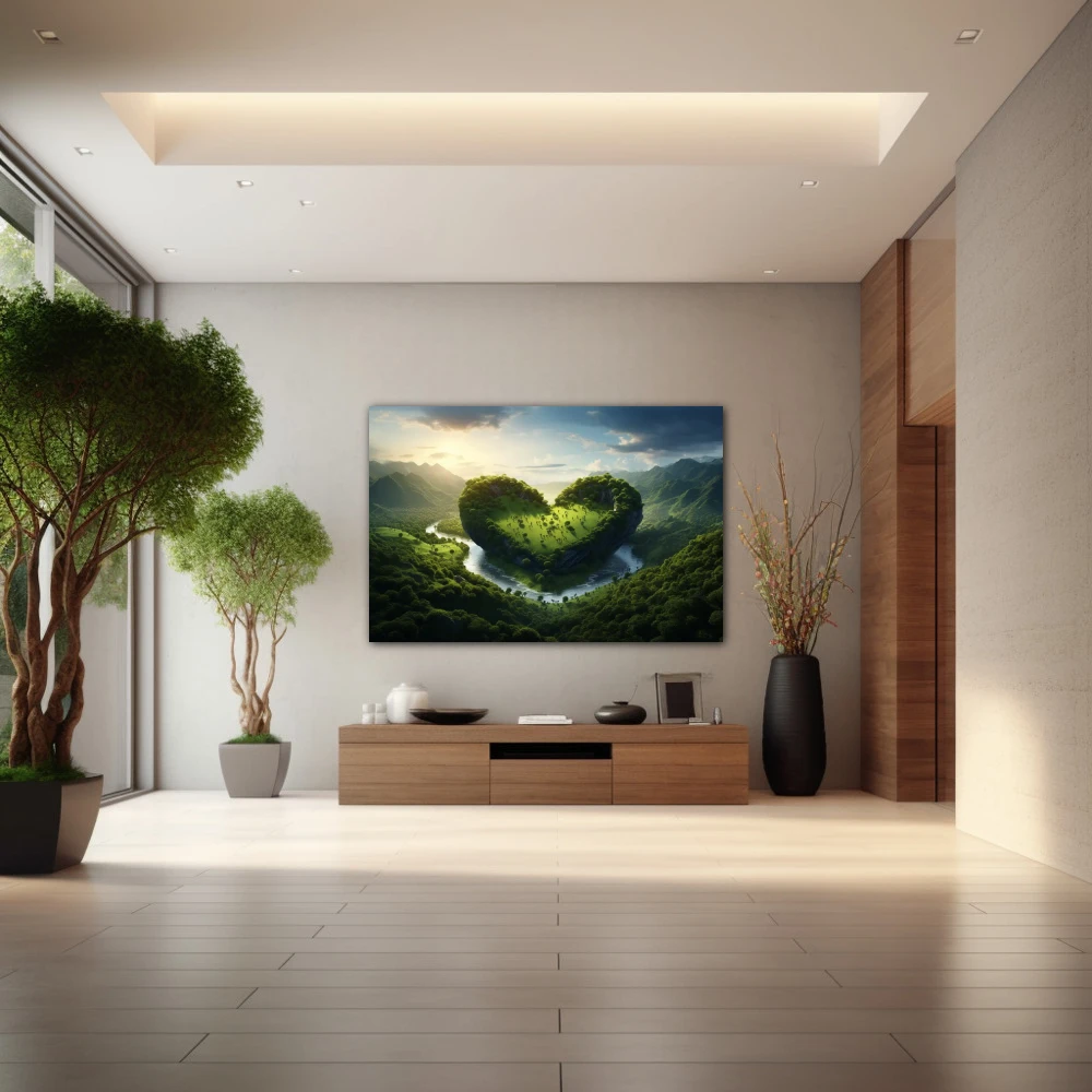 Wall Art titled: Love for Nature in a Horizontal format with: and Green Colors; Decoration the Entryway wall