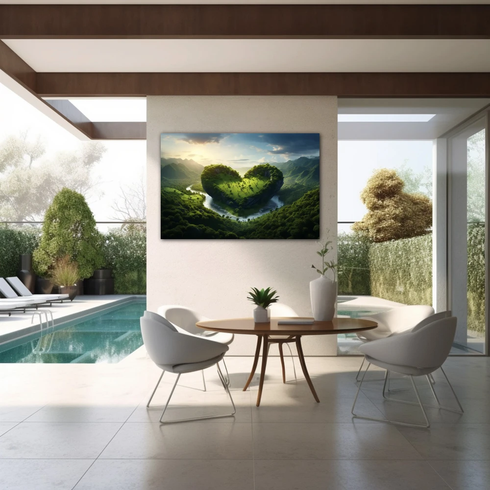 Wall Art titled: Love for Nature in a Horizontal format with: and Green Colors; Decoration the Outdoor wall
