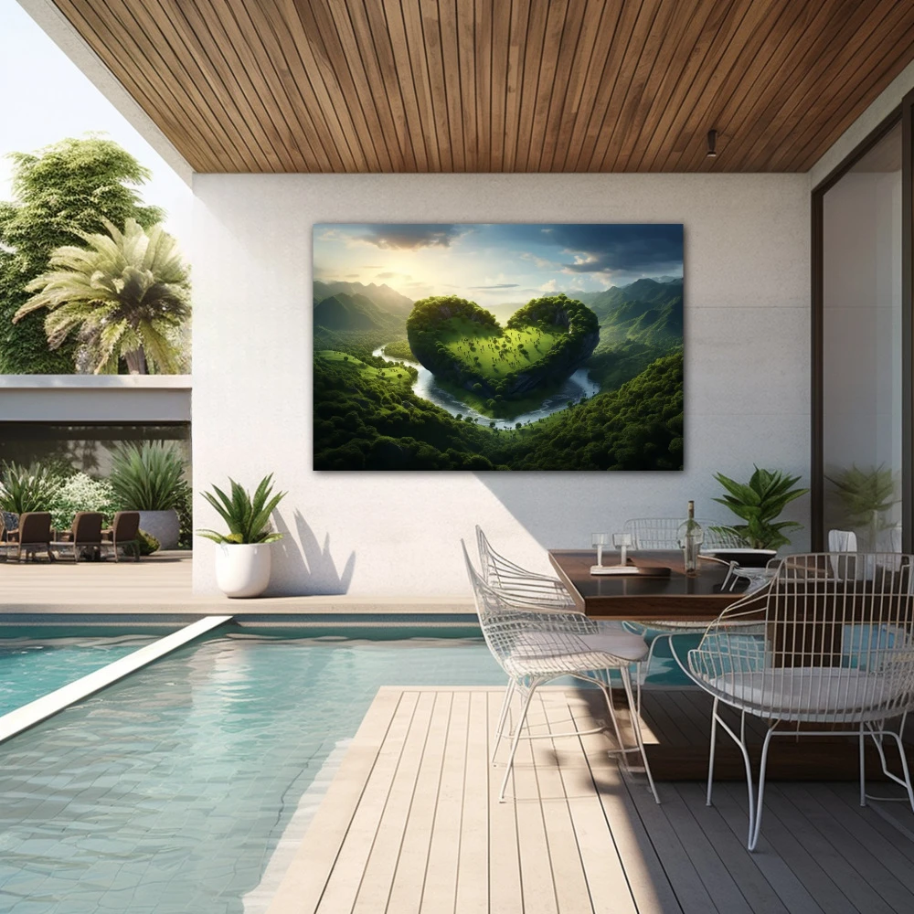 Wall Art titled: Love for Nature in a Horizontal format with: and Green Colors; Decoration the Outdoor wall