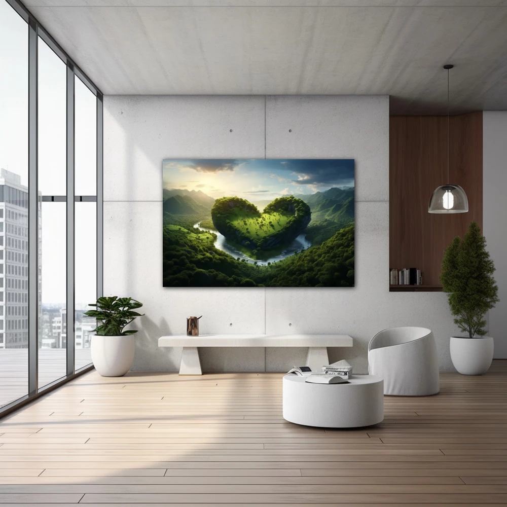 Wall Art titled: Love for Nature in a Horizontal format with: and Green Colors; Decoration the  wall