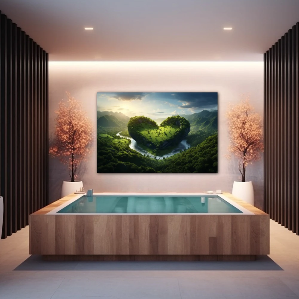 Wall Art titled: Love for Nature in a Horizontal format with: and Green Colors; Decoration the Wellbeing wall